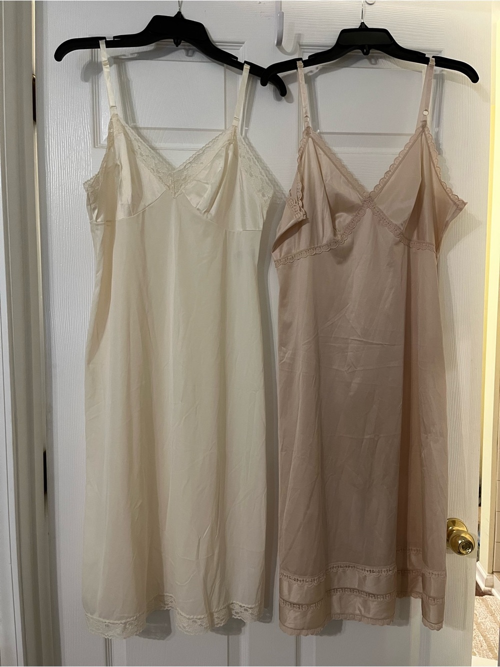 Women’s Lace-Trim Vintage Slip Dresses (2)— Ivory and Tan